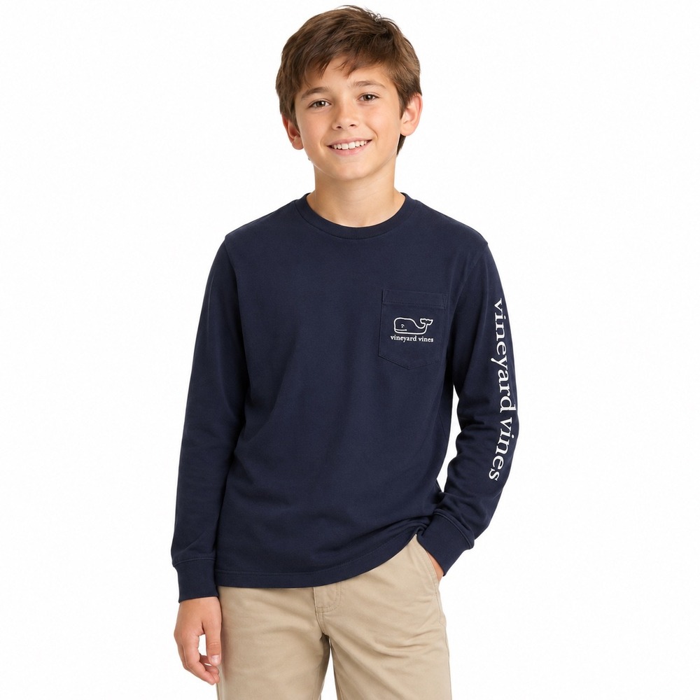 Vineyard Vines Long Sleeve Shirt Kids Small 8-10 Navy Blue m Whale Graphic